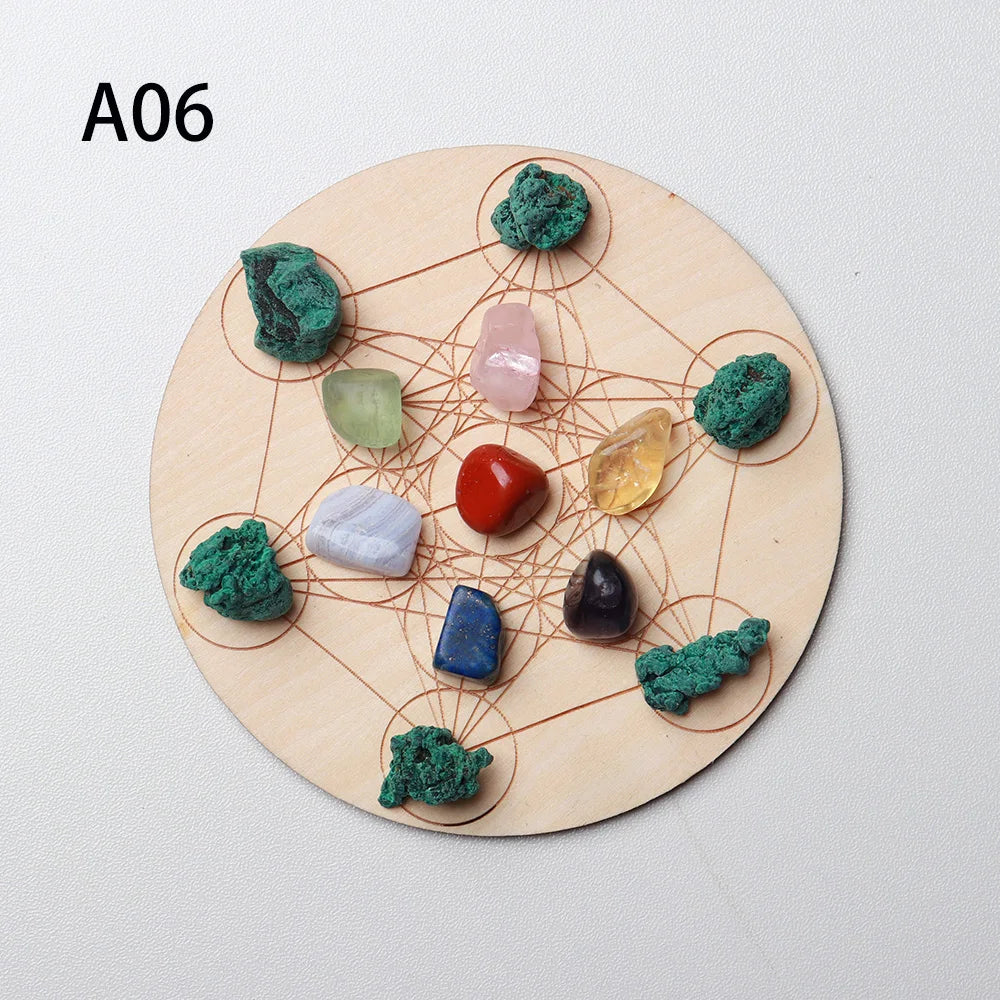 7pcs/set Natural Crystal Mixed  seven Chakra Healing Stone + Seven Star Array Wood Plate Gravel Chips Chakra Home decor Gift