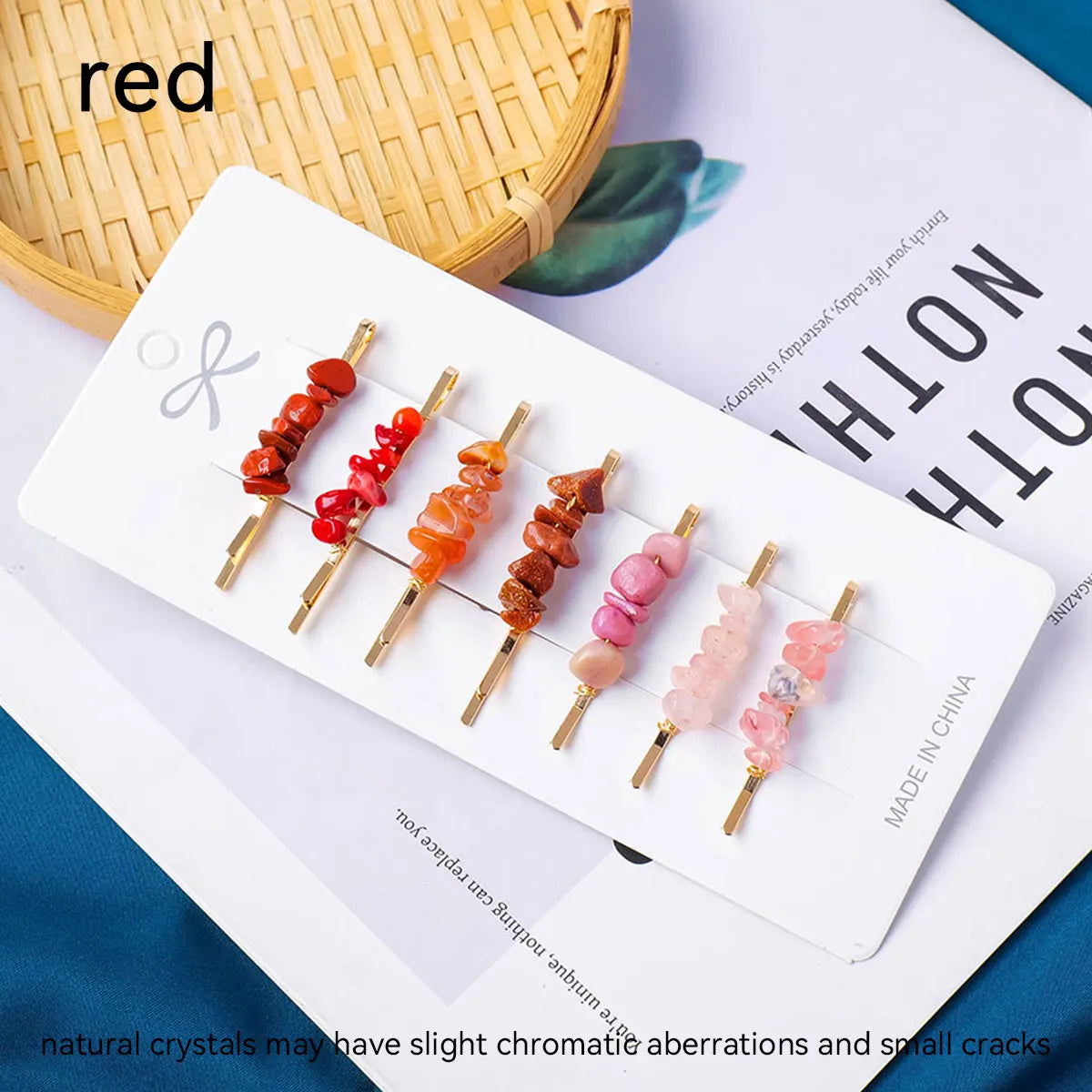 7pcs/set Natural Stone Hair Accessories DIY Handmade Crystal Health Energy Macadam Decoration Crystal Hairpin Gifts