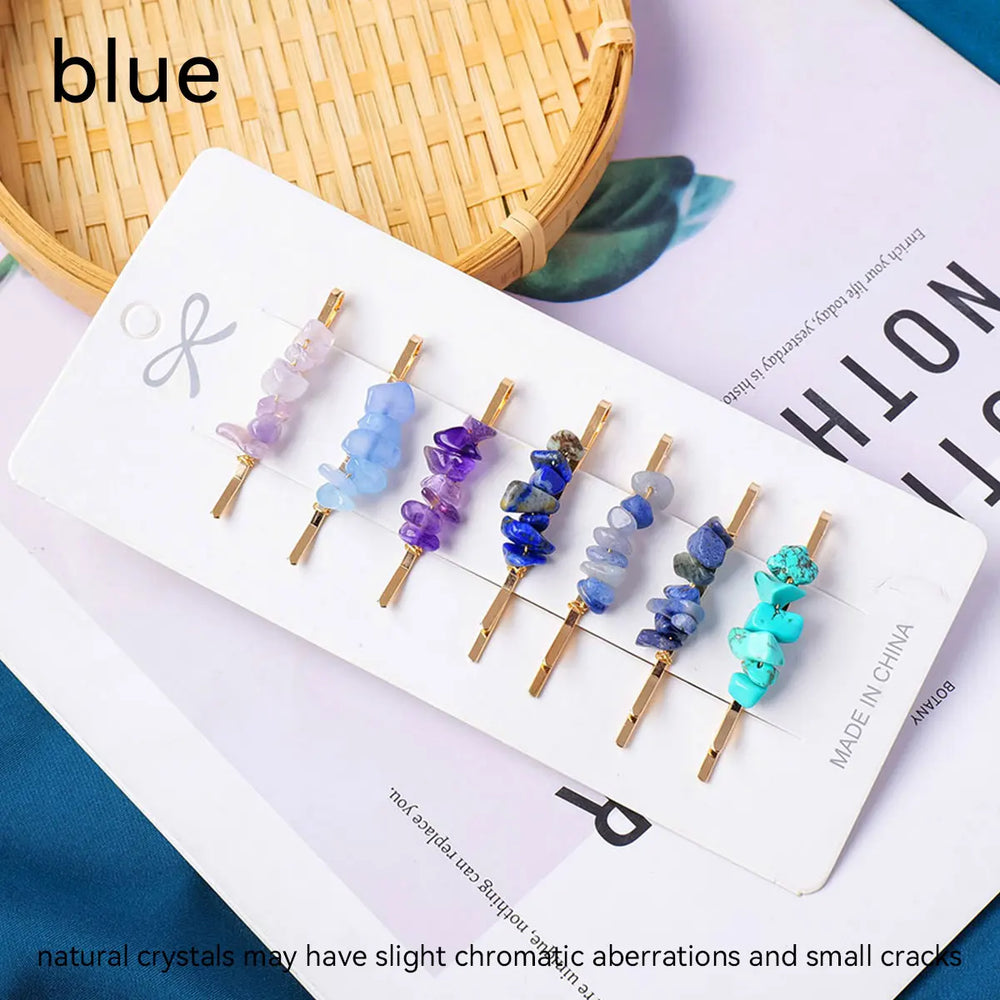 7pcs/set Natural Stone Hair Accessories DIY Handmade Crystal Health Energy Macadam Decoration Crystal Hairpin Gifts