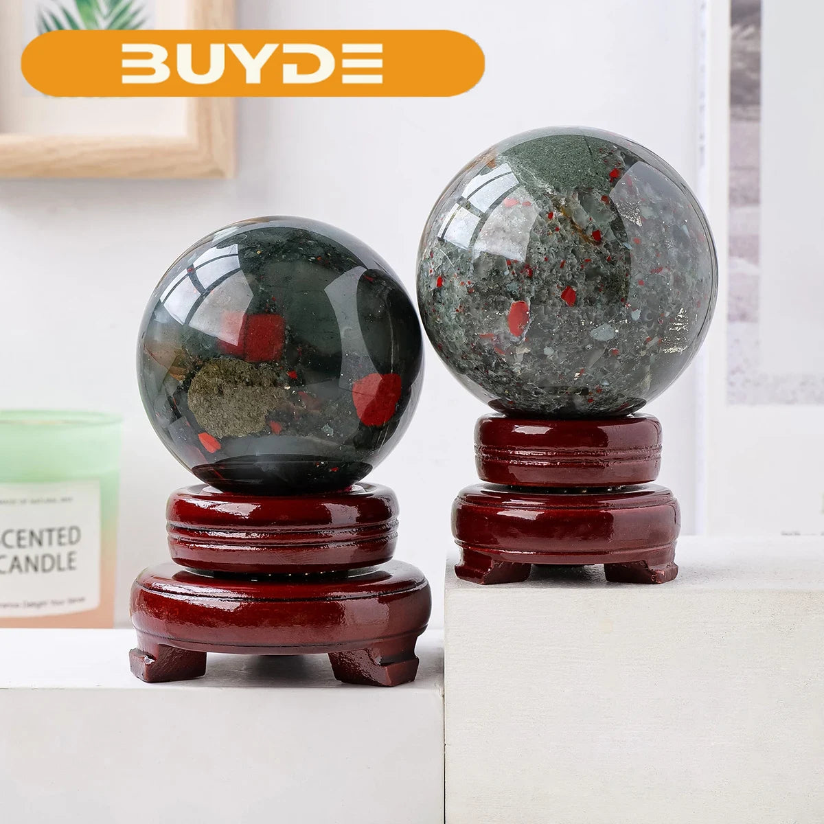 1PC Natural Crystal African Blood Stone Ball Free Base Home Decor Gifts Feng Shui Ornaments