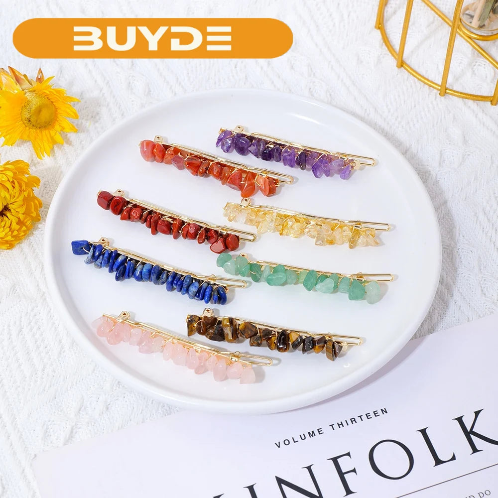 Natural Stone Hair Accessories DIY Handmade Crystal Health Energy Macadam Decoration Crystal Hairpin Children's Day Gifts