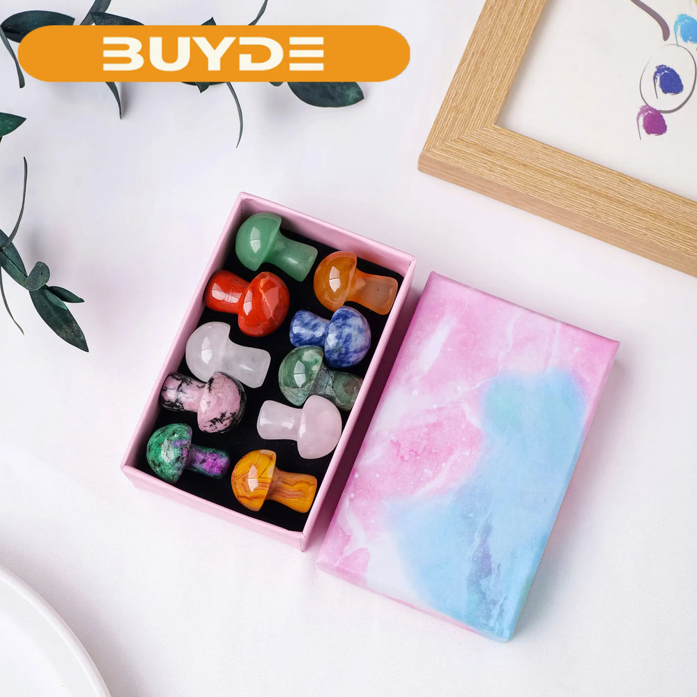 10PCS Natural Crystal Mini mushroom Box Crystal Raw Stone Jade Easter Set Christmas Decorative Gift Box