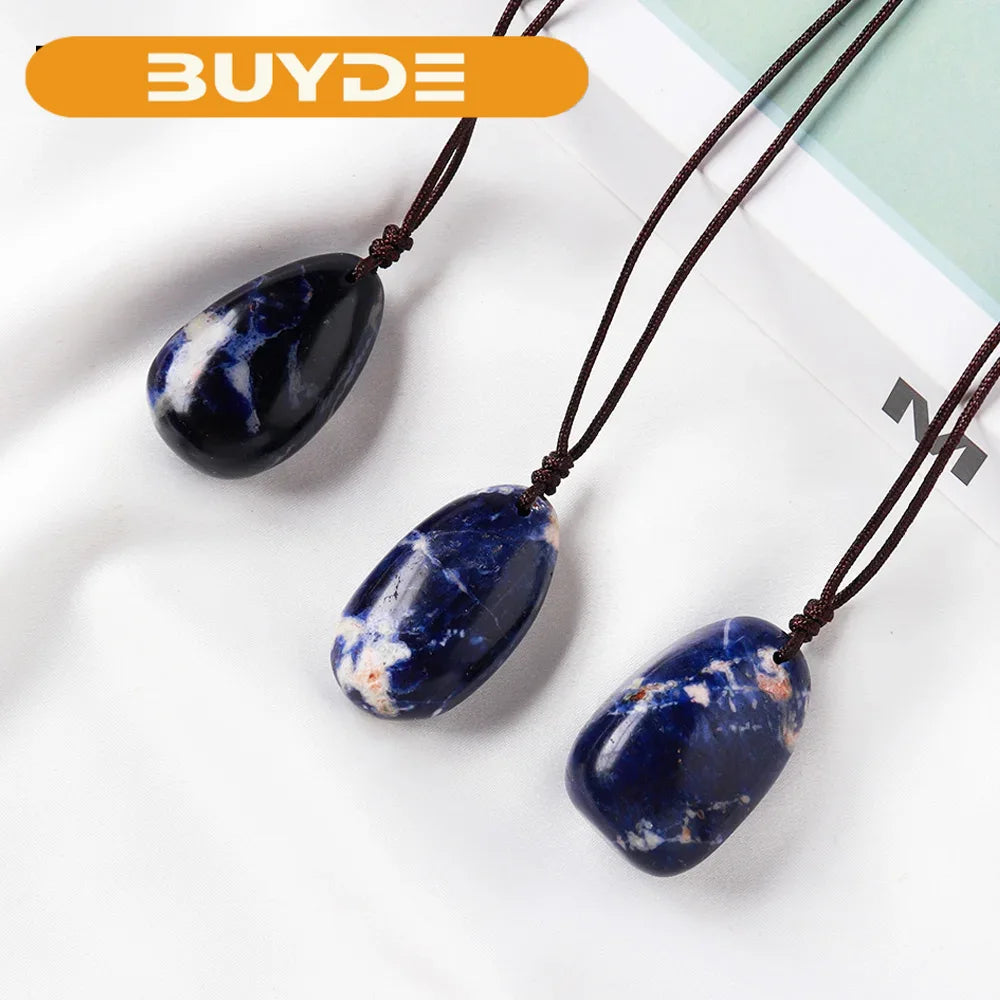 Natural Healing Gemstone Pendant Sodalite Crystal Water Drop Pendant Blue-vein Stone Quartz Polished Necklace DIY Jewelry Gift