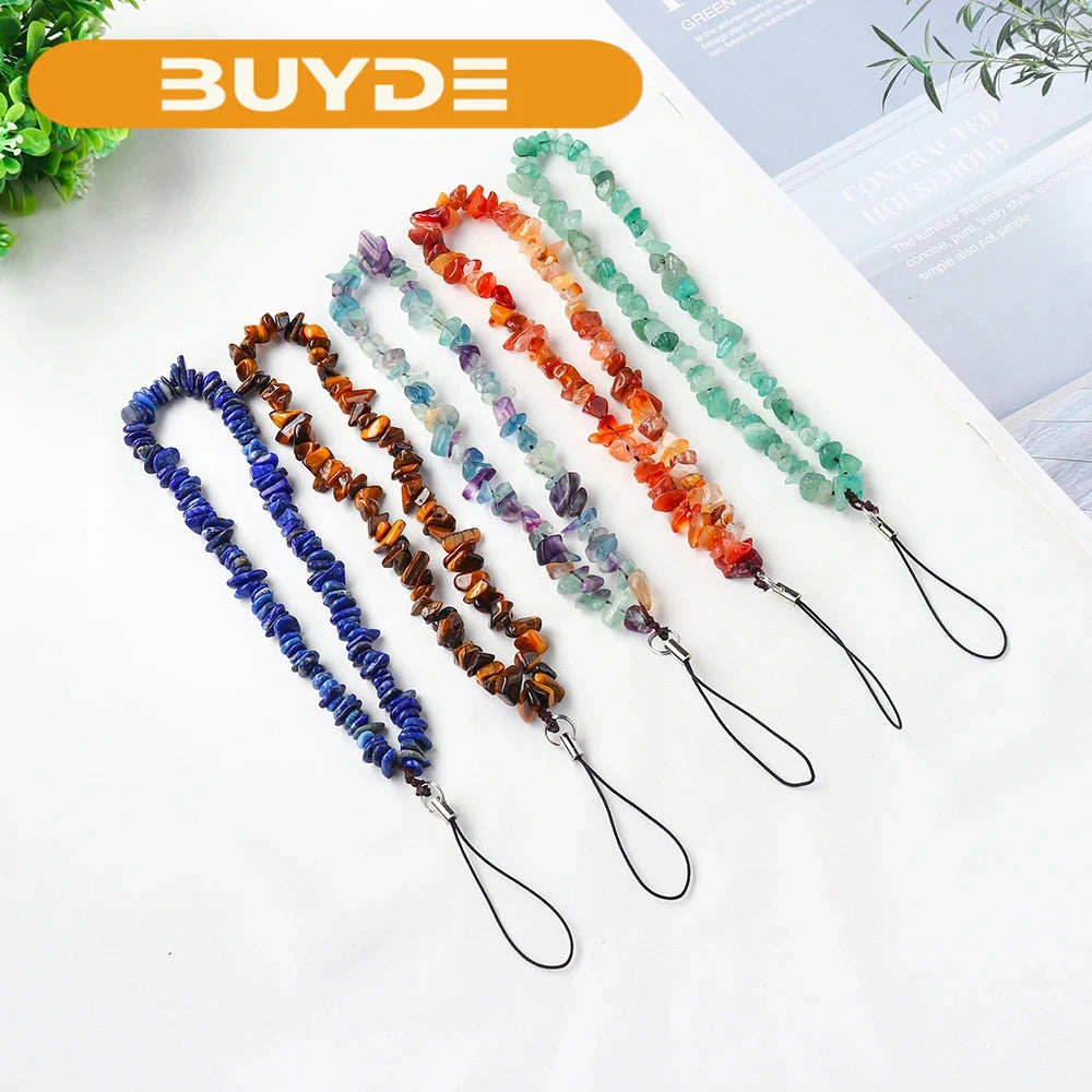 Phone Chain Hanging Natural Stone Crystal Gravel  DIY Key Buckle Mobile Pendant Healing Gemstone Phone Cord Rope Hanging Cord