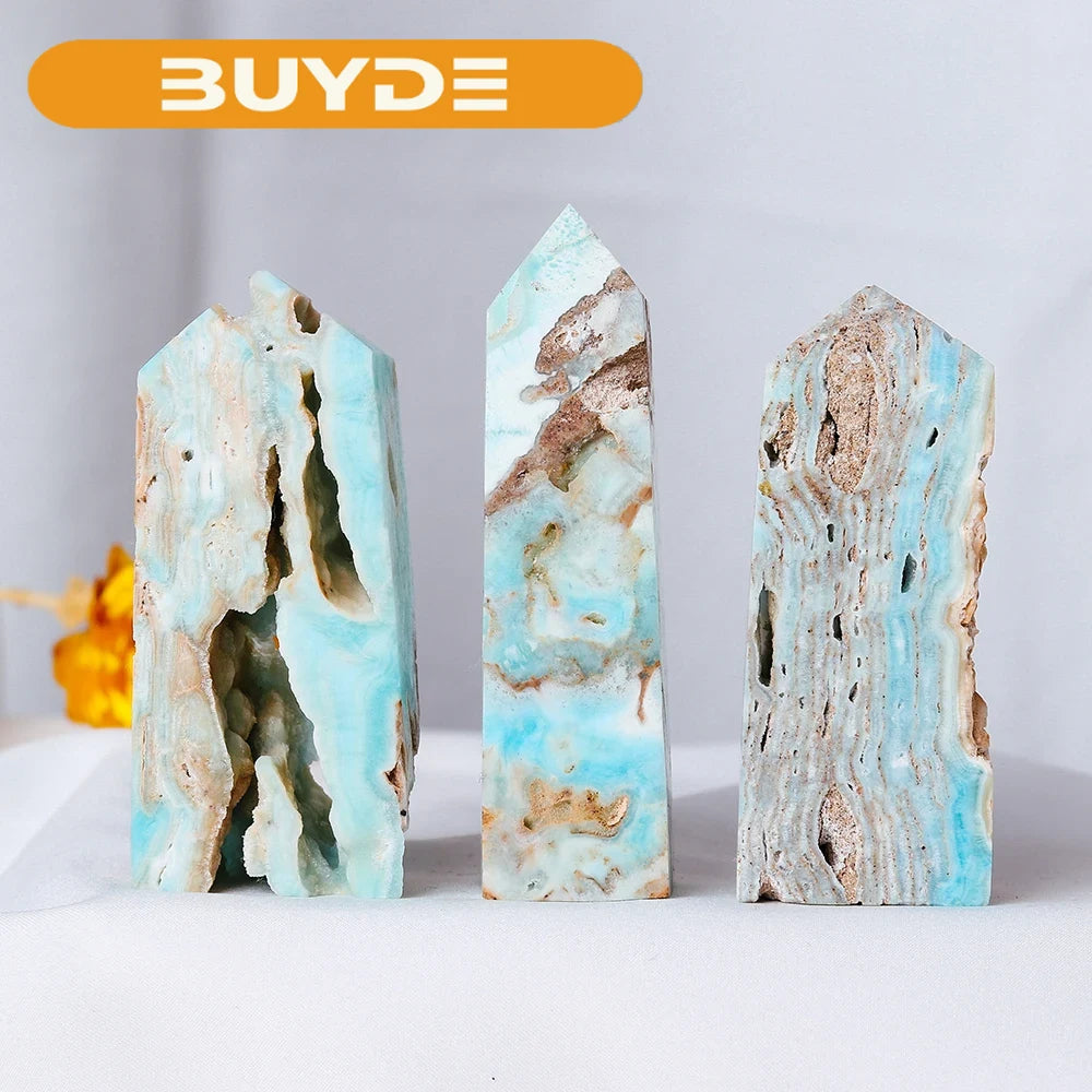 Natural Caribbean Calcite Crystal Column Marine Calcite Heteropolar Ore Crystal Tower Point  Healing Stone Pyramid Ornament