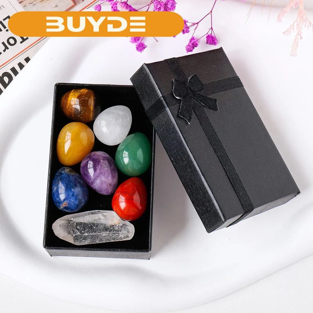 8pcs/set Natural Stone 7 Chakra Reiki  Yoga Egg Mineral Ornament Gemstone Home Decoration Craft Stones