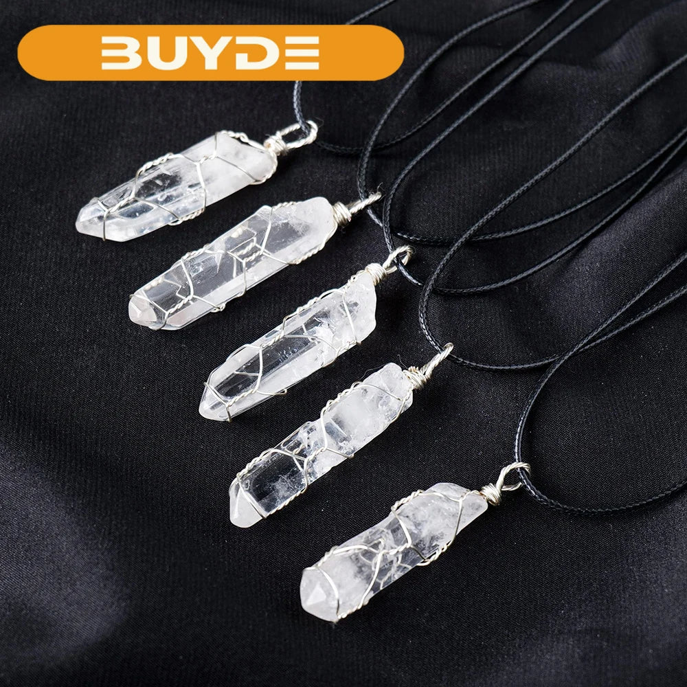 Natural Gemstone Clear Quartz Single Point Crystal Pendant Necklaces Healing Crystal Quartz Chakra Jewelry