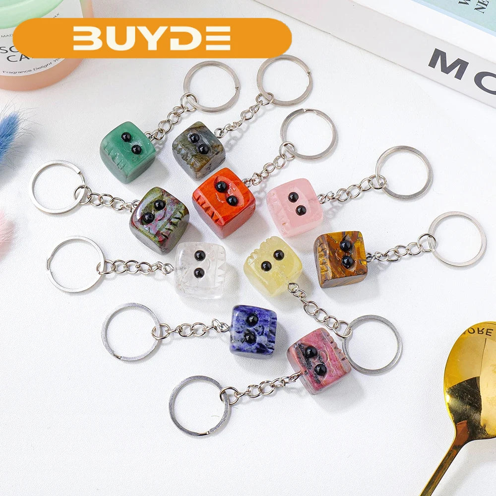 1PC Natural Crystal Gemstone Cute Square Pet DIY Key Buckle For Women Mom Mothers Day Gifts