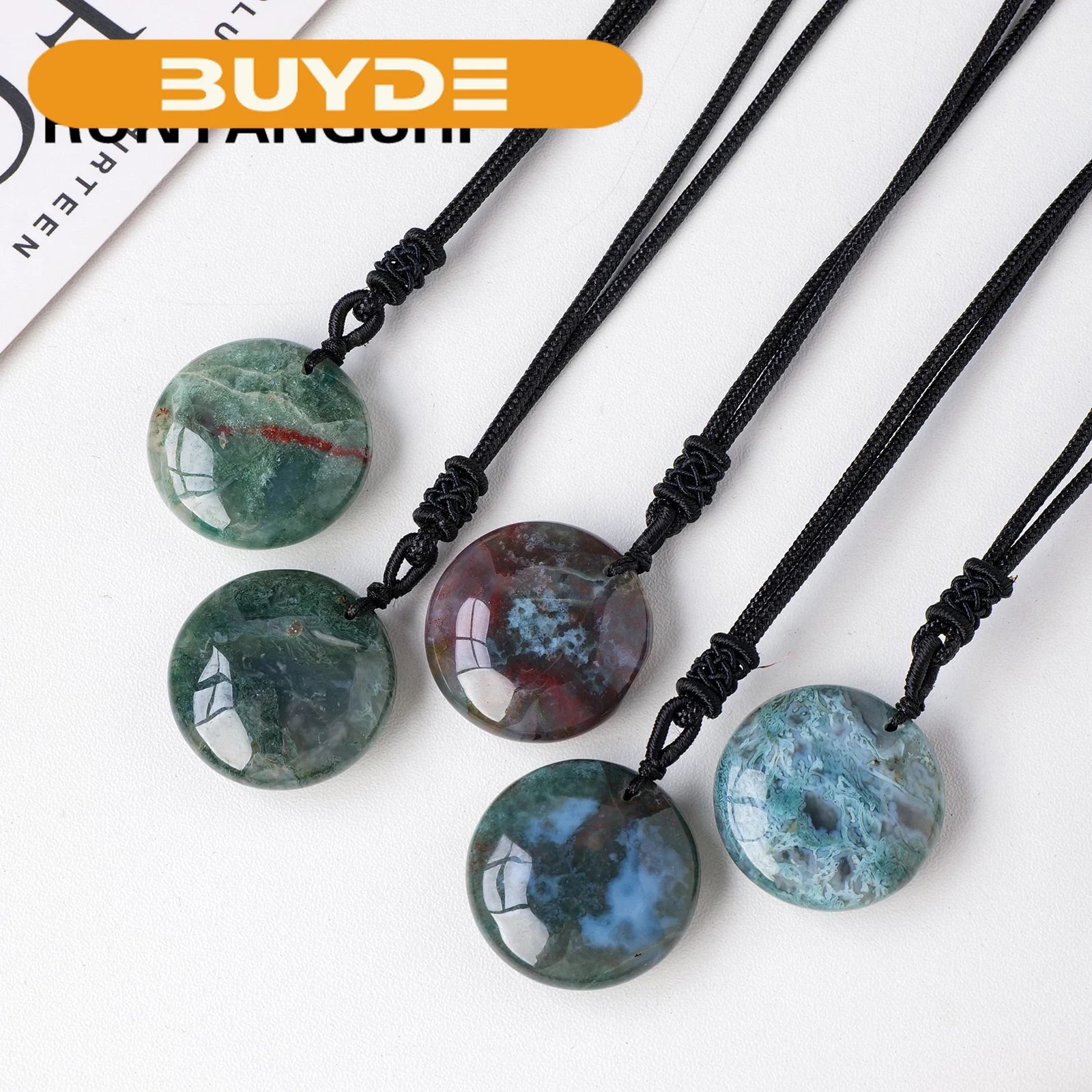 1PC Natural Moss Agate Round Pendant Crystal Original Reiki Healing Stone DIY Women's  Necklace Fashion Jewelry