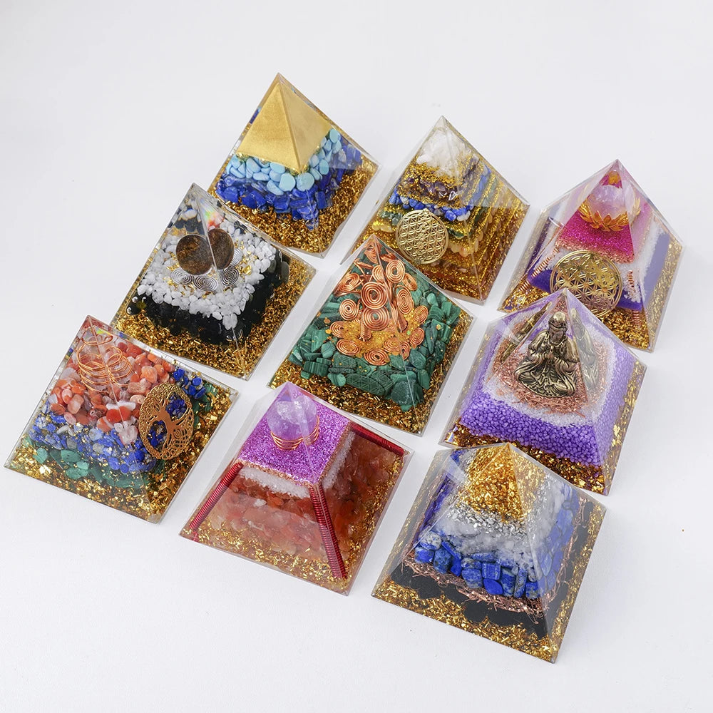 8CM  Natural Healing Stone Crystal Gravel Ogen Pyramid Energy injector Resin Crafts Home Decorations Office Decoration