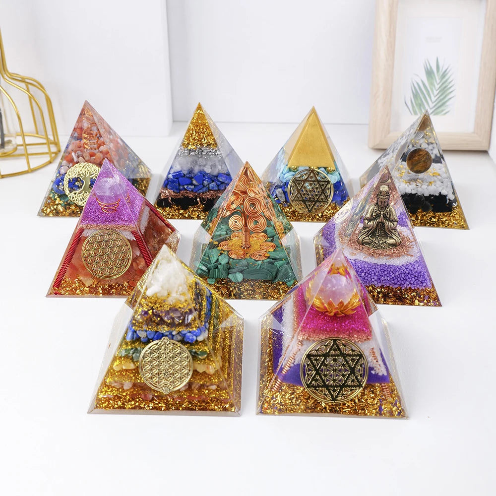 8CM  Natural Healing Stone Crystal Gravel Ogen Pyramid Energy injector Resin Crafts Home Decorations Office Decoration