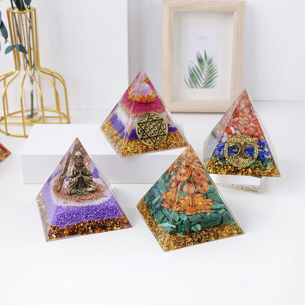 8CM  Natural Healing Stone Crystal Gravel Ogen Pyramid Energy injector Resin Crafts Home Decorations Office Decoration