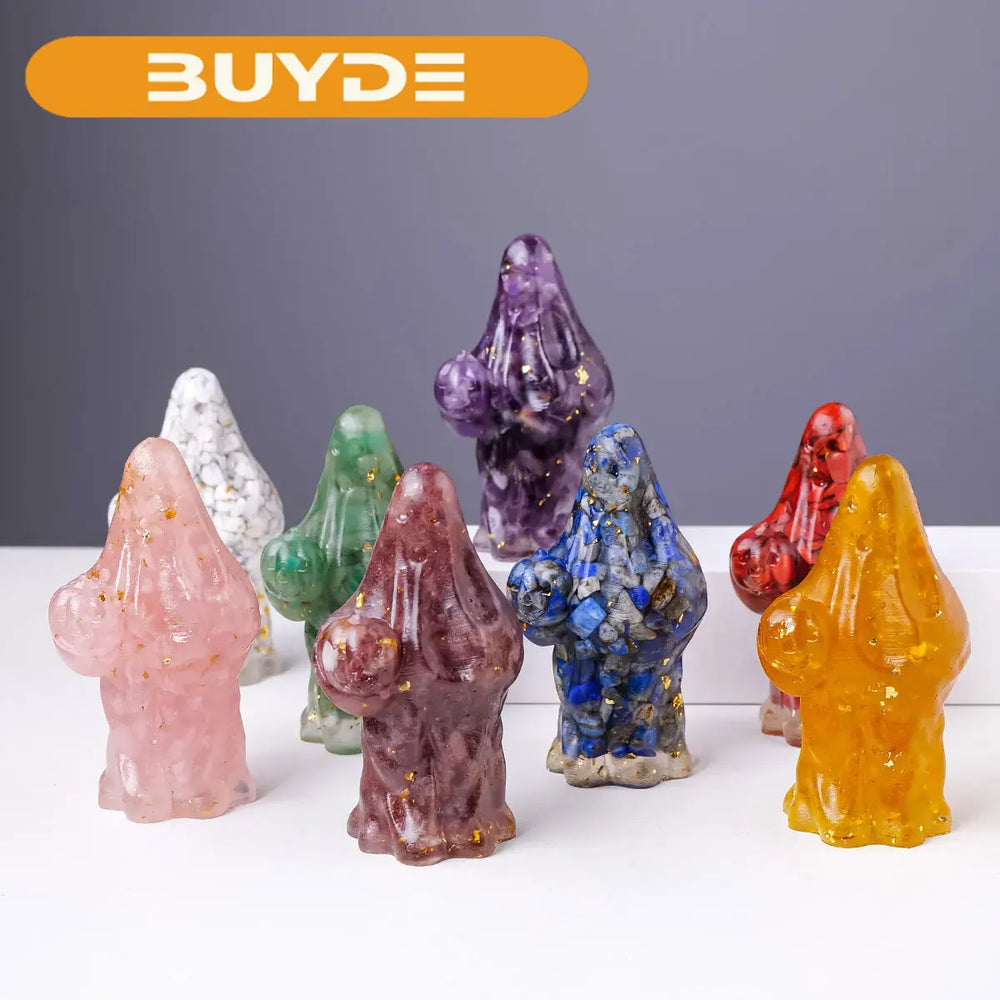 1PC Natural Crystal Gravel Pumpkin Ghost Statue Dropper Resin Reiki Stone Divination Fengshui Sculpture Halloween Home Decor