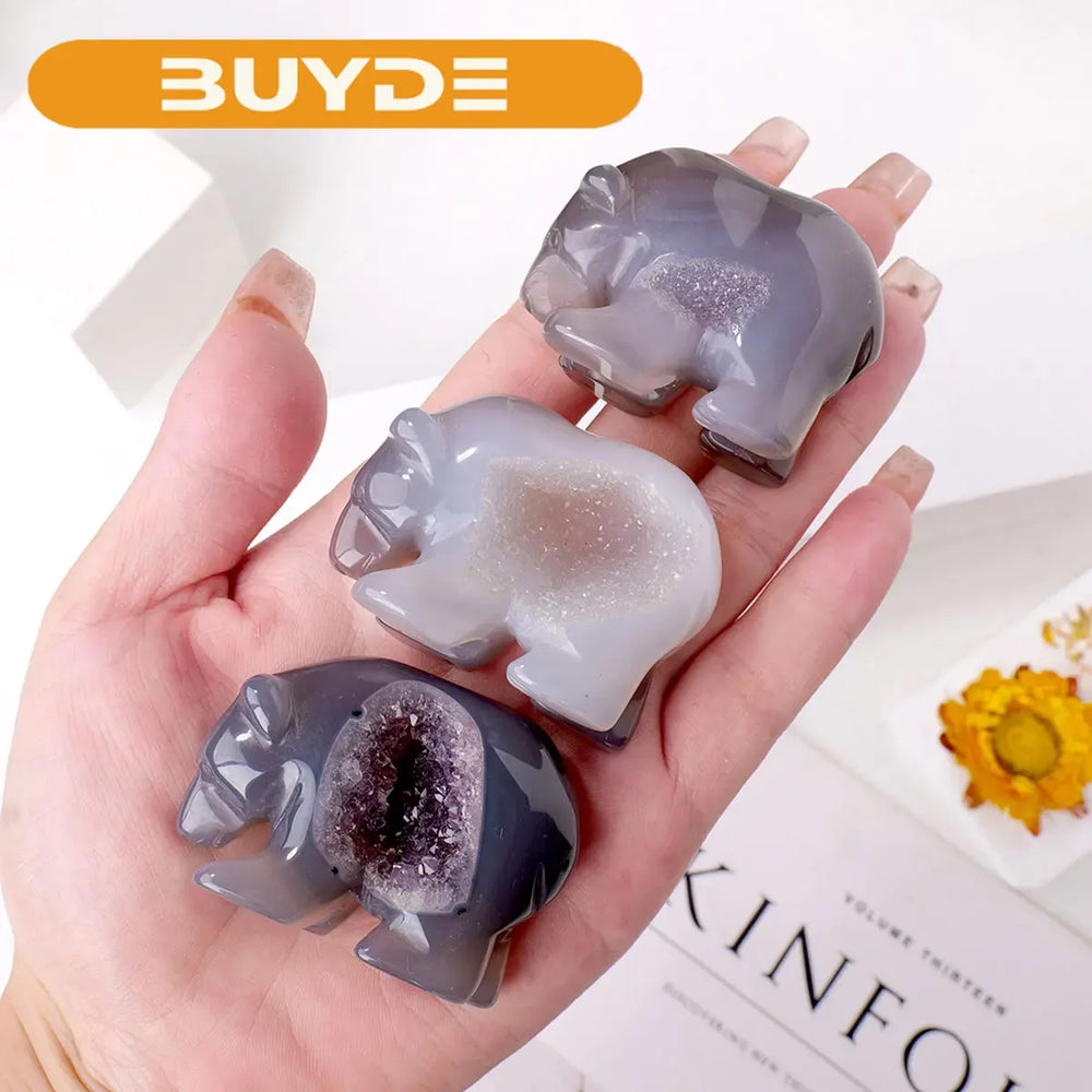 1PC Natural Crystal Agate Bear Hand Engraving Display Healing Crystals Home Decoration Gift