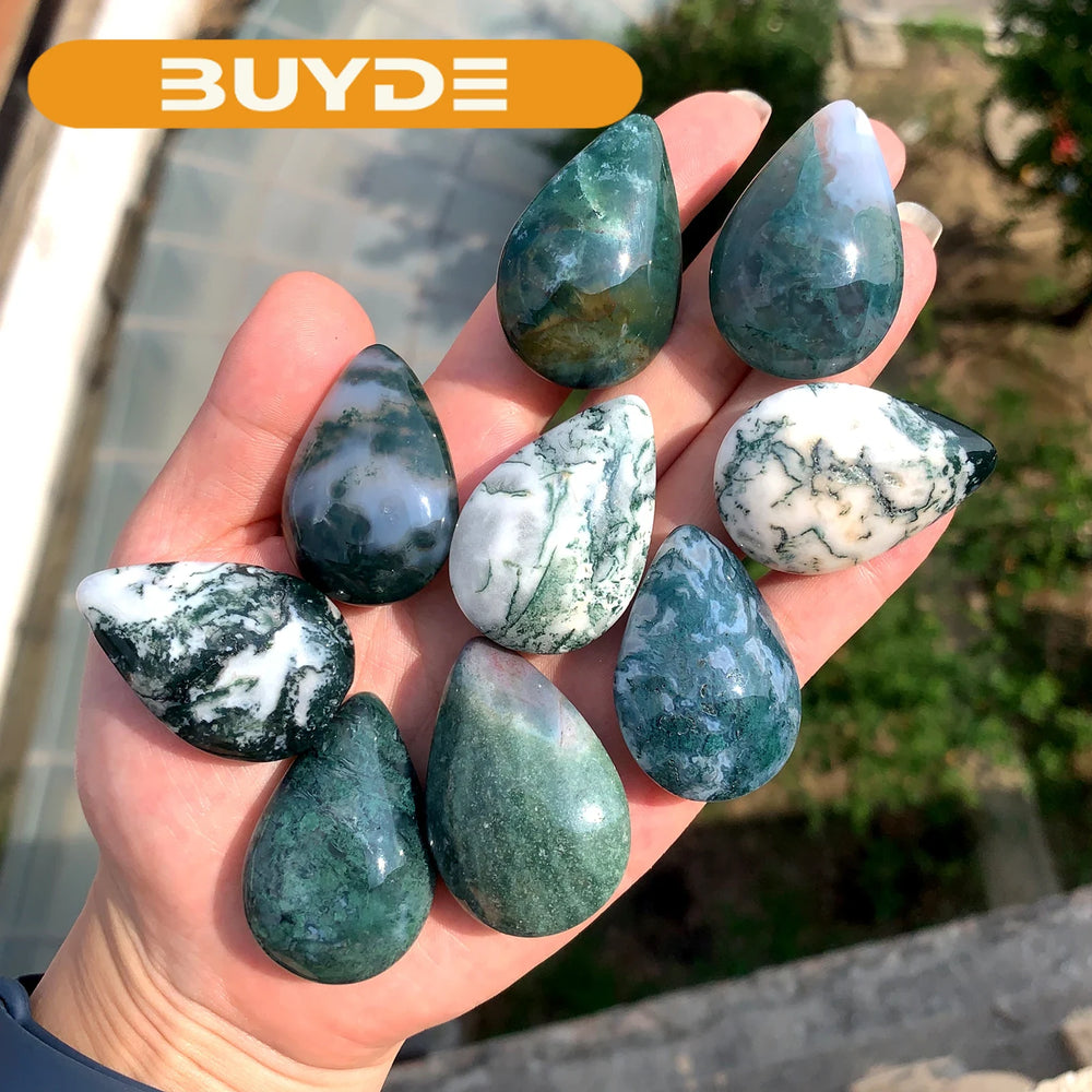 1PC Natural Green Moss Agate Water Drop Shape Crystal Pendant Healing Gemstone DIY Necklace Making