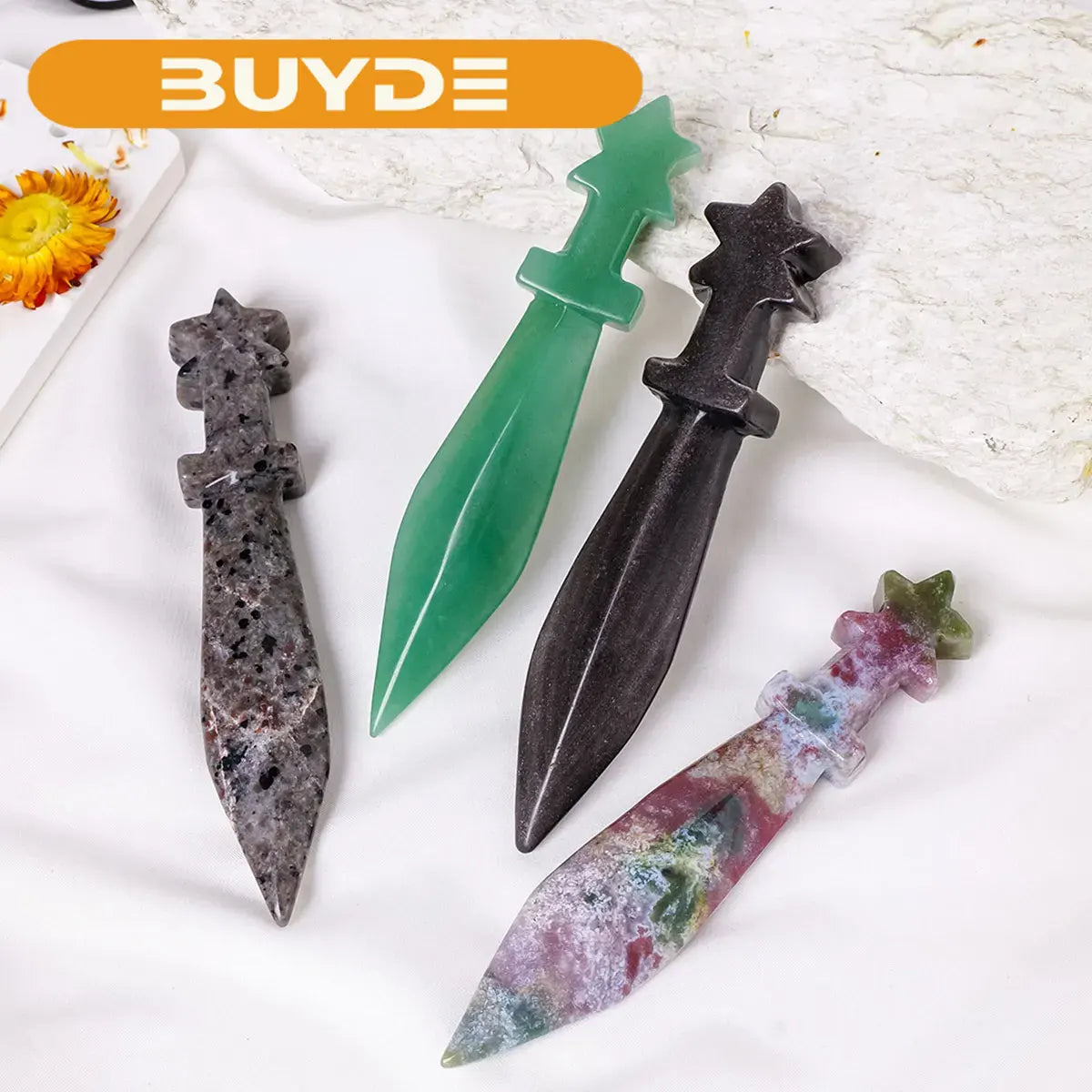 1PC Natural Crystal  Amethyst Dagger Original Stone Model Knife Polishing Unbladed Knife Model Crystal Crafts Crafts Witch