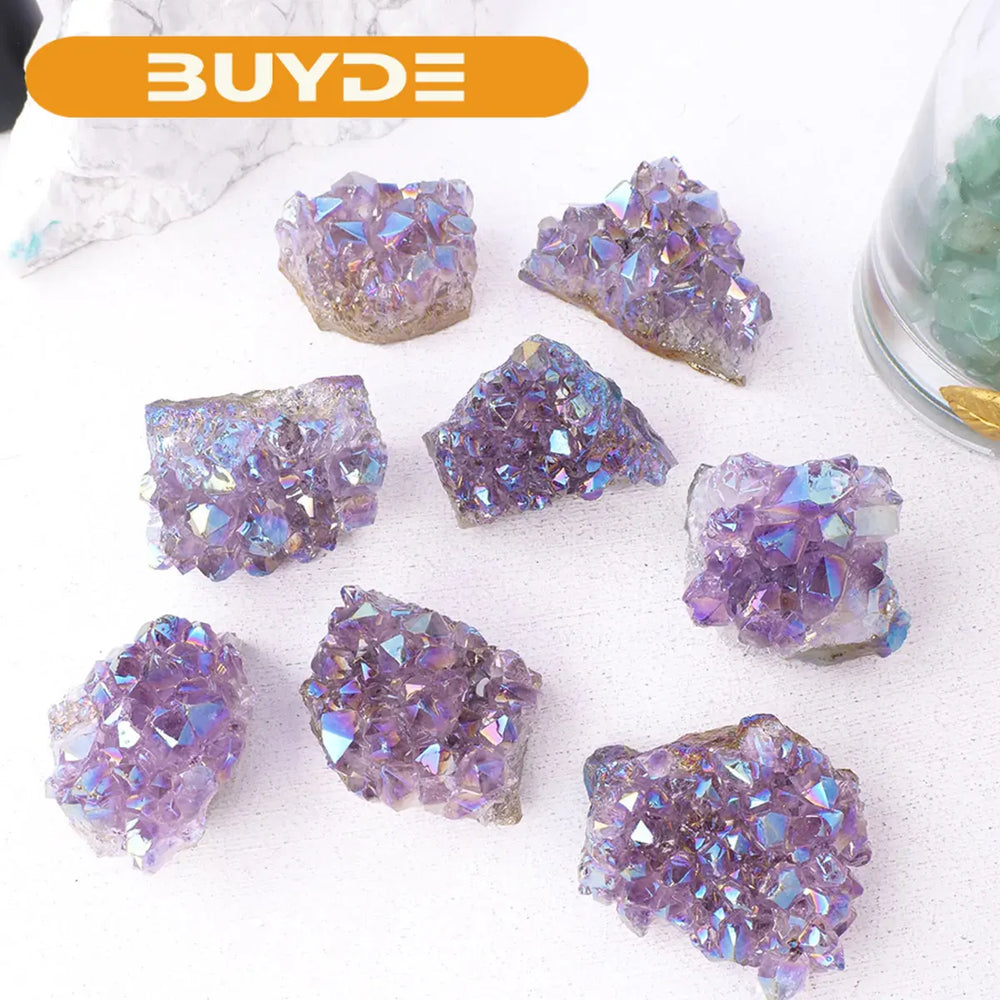 1PC Electroplate Amethyst Cluster Natural Raw Amethyst Geode Rock Crystal Healing Stones Witchcraft Gemstone Specimen