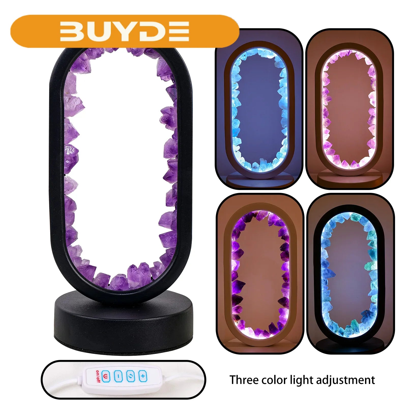 1PC Led Bedside Lamp Natural Quartz Amethyst Flowers Raw Stone Crystal Lamp Soothing Night Light For Bedroom And Desk