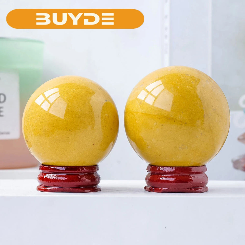 1PC Natural Crystal Yellow Aventurine Quartz Ball Healing Crystals Sphere with Decorative Wooden Stand Fengshui Ornaments