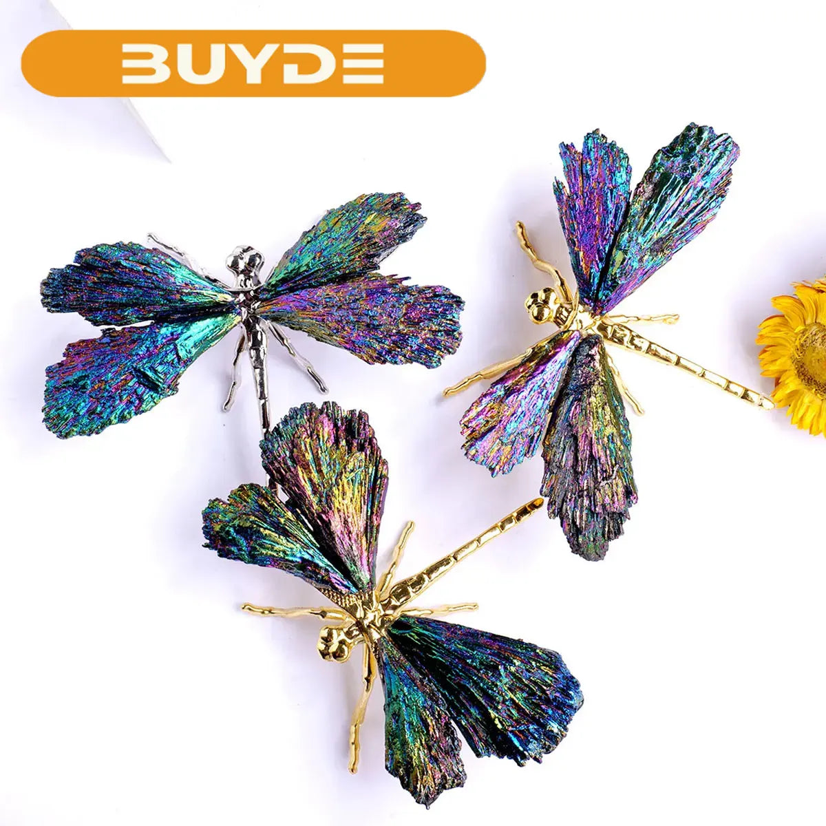 1PC Natural Crystal Stone Reiki Gemtone Healing Aura Tourmaline Colorful Flame Butterfly Animal Statue Home Garden Decorations