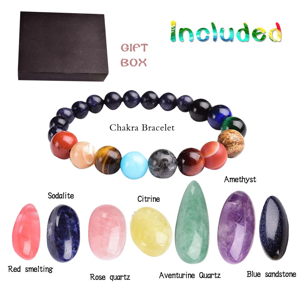 8pcs Natural crystal original stone seven Chakra Healing Stone Mineral specimen collection gift box