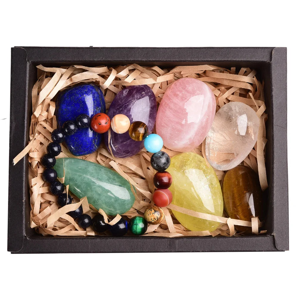 8pcs Natural crystal original stone seven Chakra Healing Stone Mineral specimen collection gift box