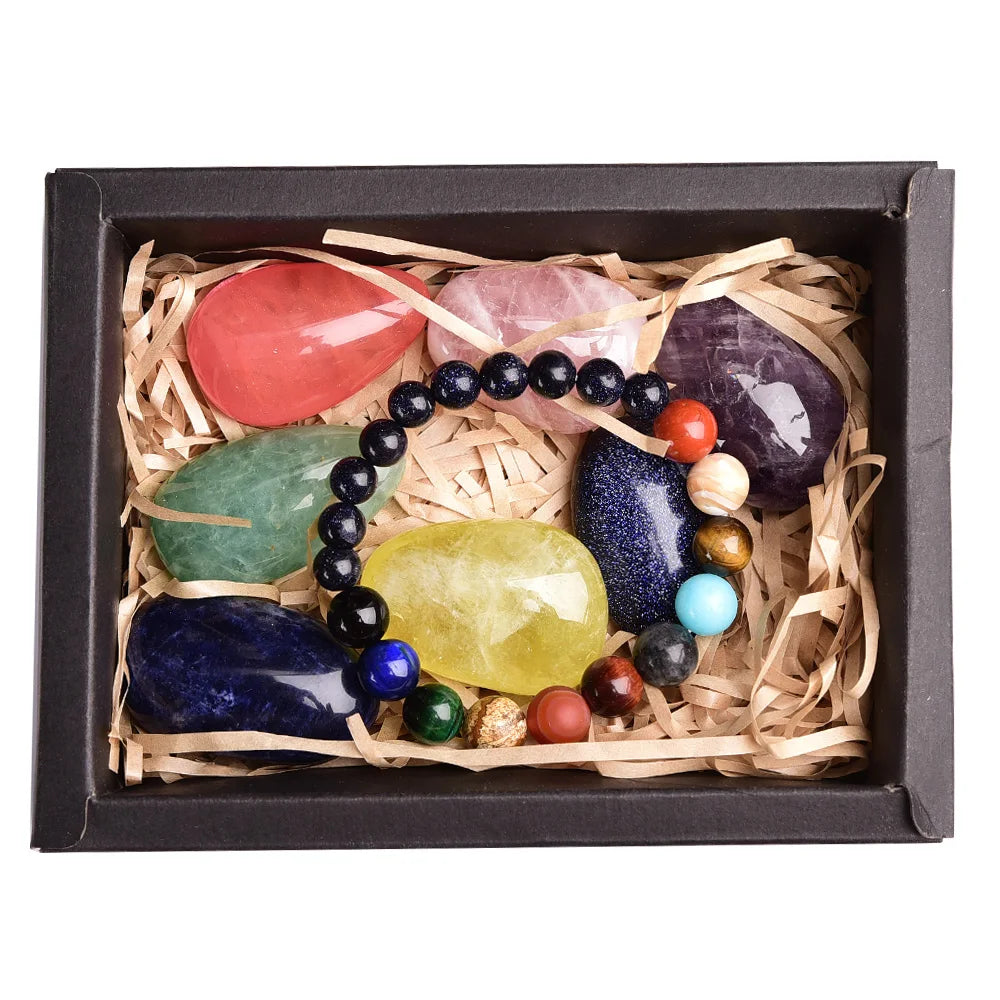 8pcs Natural crystal original stone seven Chakra Healing Stone Mineral specimen collection gift box