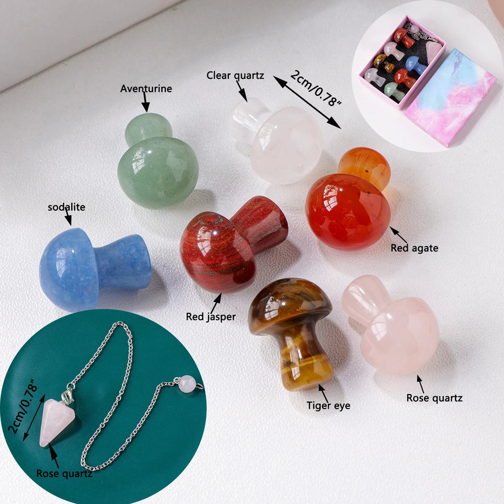 8pcs/set  Natural Seven Chakra Mushroom Healing Gemstones Rose Quartz Spiritual Wizardry Divination Energy Gifts