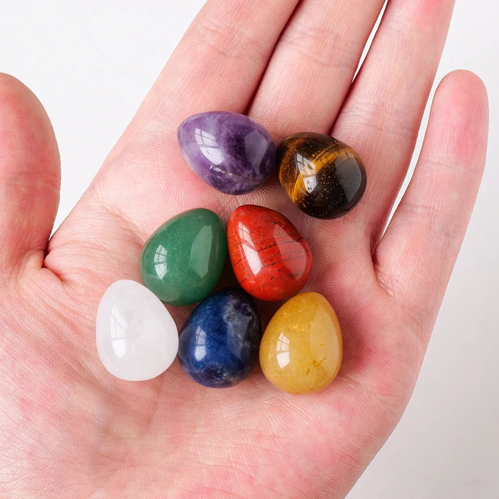 8pcs/set Natural Stone 7 Chakra Reiki  Yoga Egg Mineral Ornament Gemstone Home Decoration Craft Stones