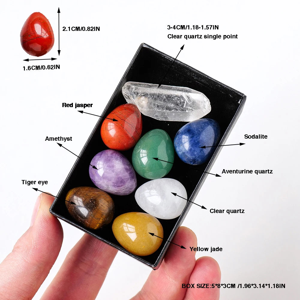 8pcs/set Natural Stone 7 Chakra Reiki  Yoga Egg Mineral Ornament Gemstone Home Decoration Craft Stones