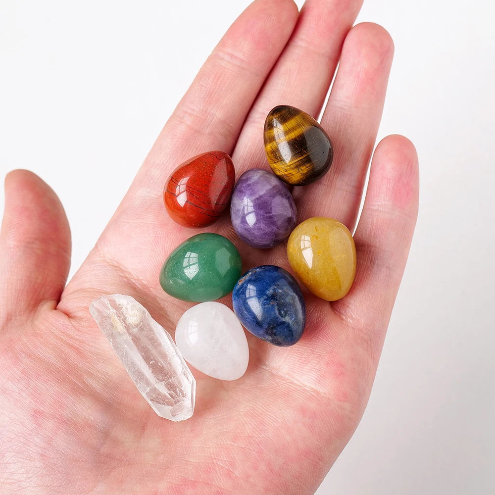 8pcs/set Natural Stone 7 Chakra Reiki  Yoga Egg Mineral Ornament Gemstone Home Decoration Craft Stones