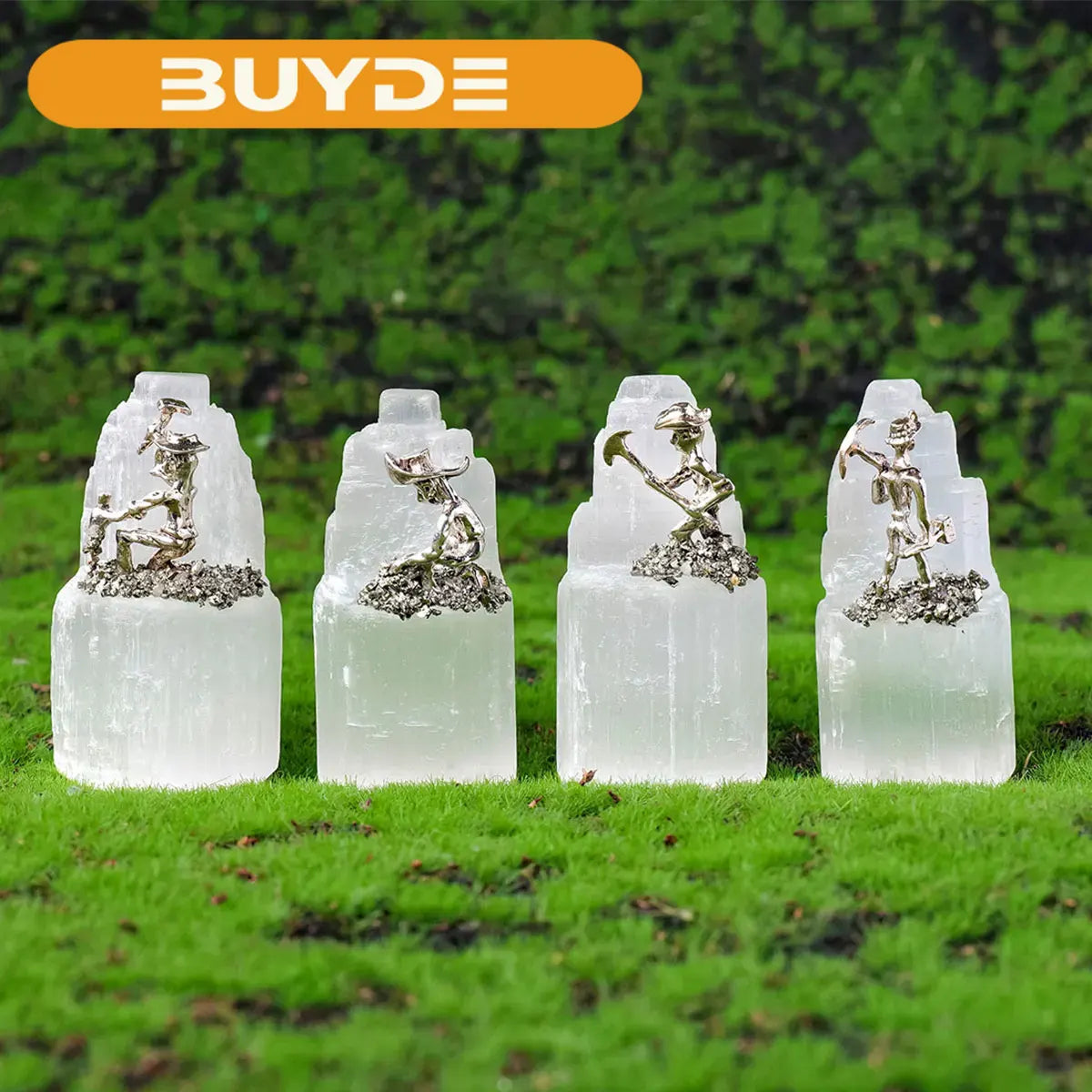 1pc Natural Selenite Miner Modeling Micro Landscape Decoration Crystal Raw Stone Mine Standard Home Decoration