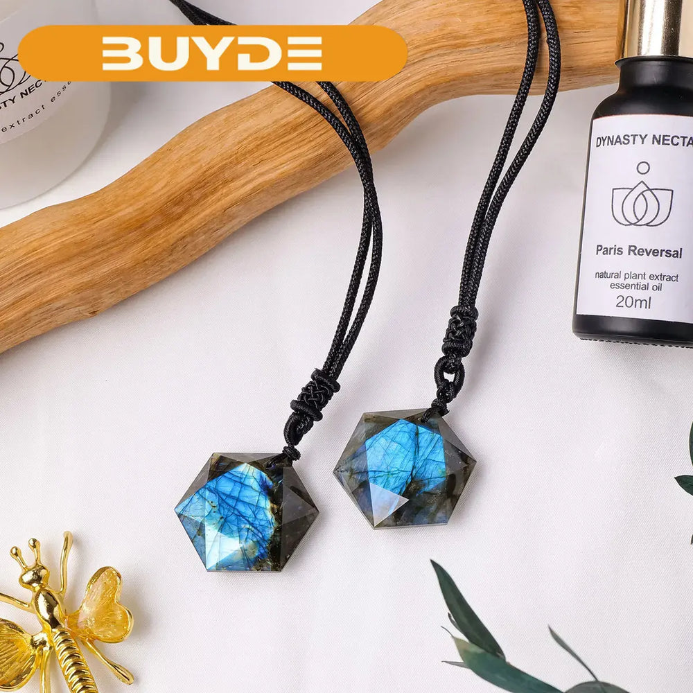 1pc Natural Stone labradorite Crystal Hexagram star Pendant  Necklace Ornament Decorative Chakra Home Decoration