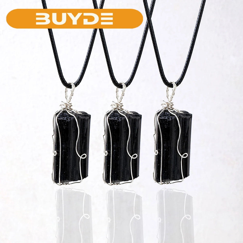 1PC Natural Black Tourmaline Crystal Pendant Raw Stone Mineral Specimen Net Pendant For Woman Gifts