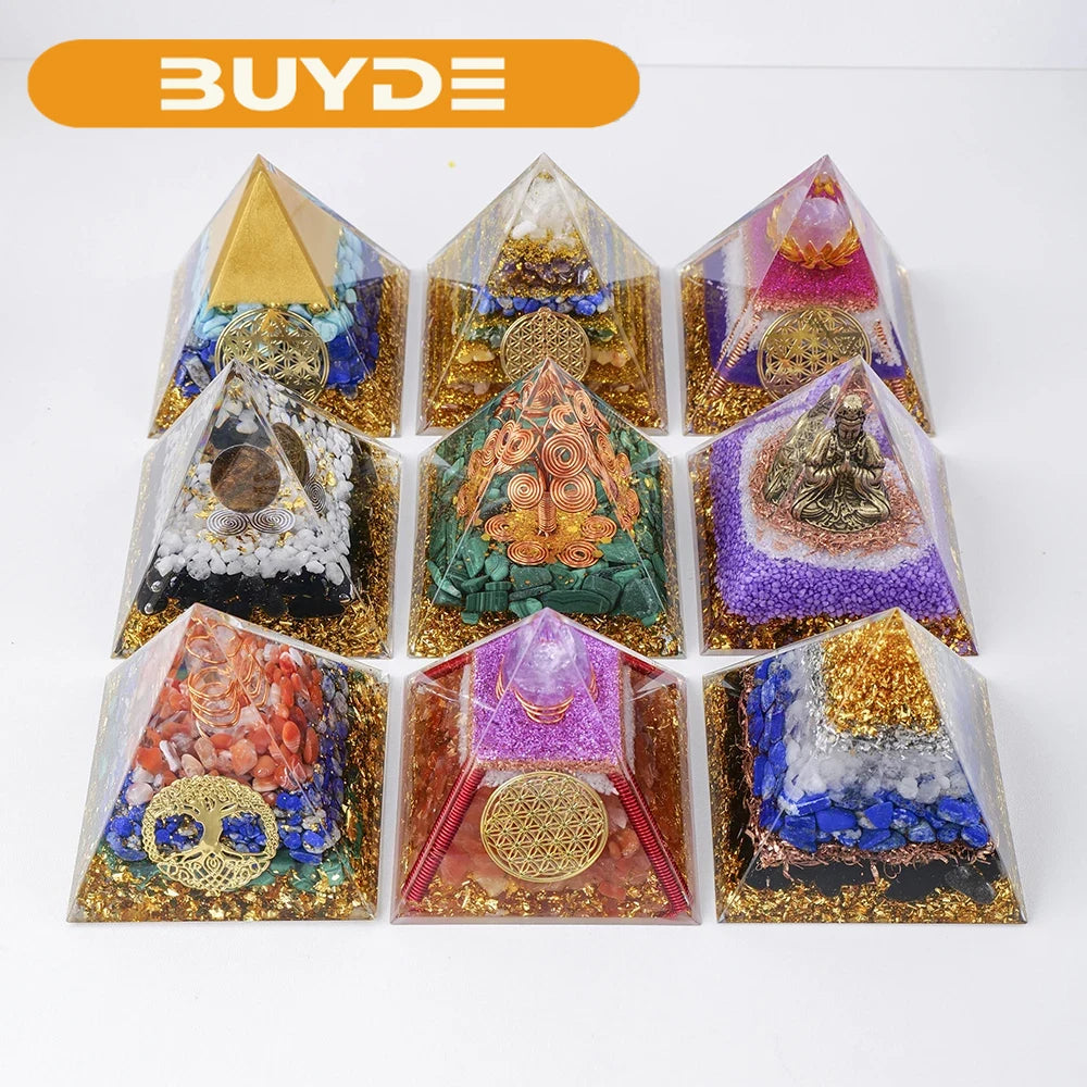 8CM  Natural Healing Stone Crystal Gravel Ogen Pyramid Energy injector Resin Crafts Home Decorations Office Decoration