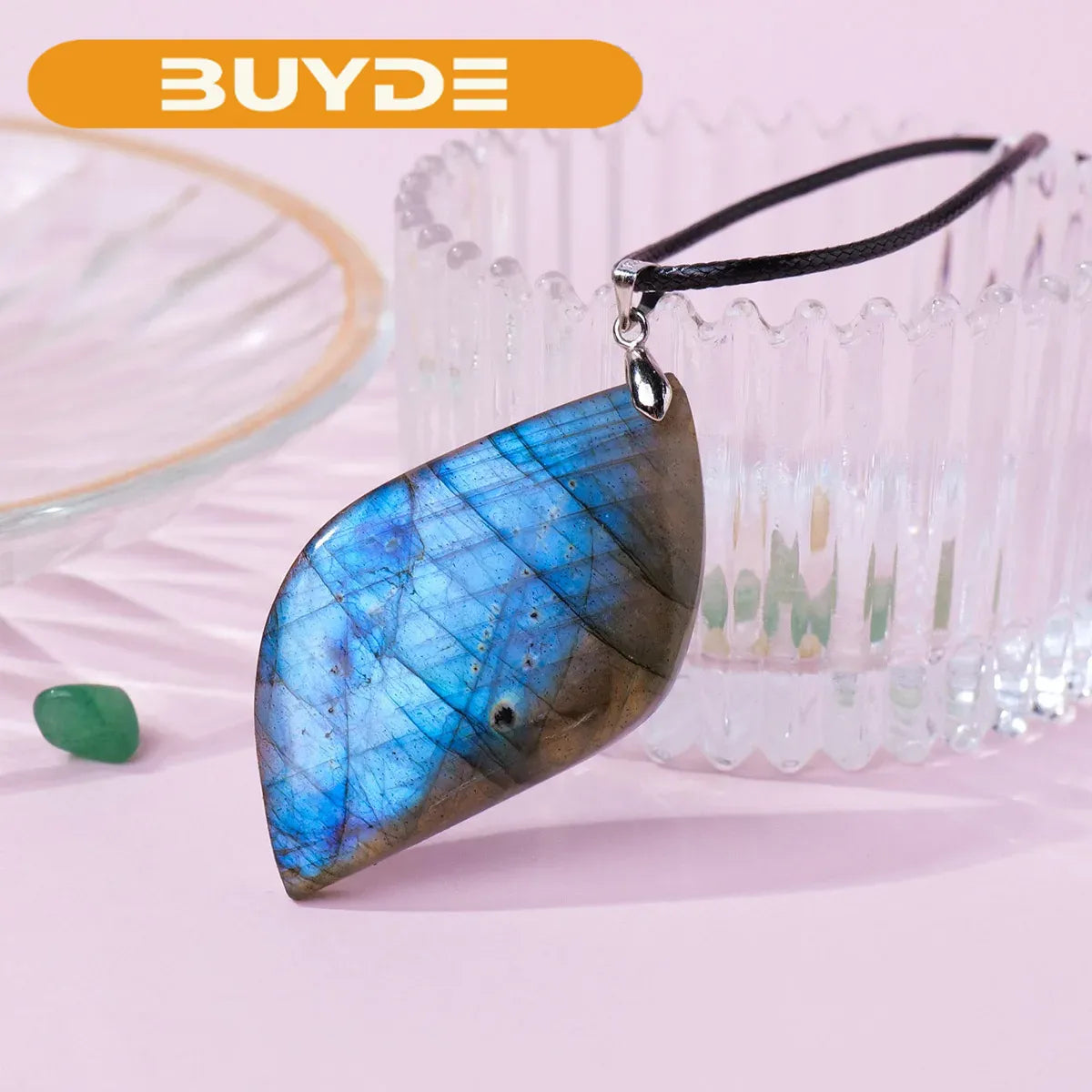 1PC Natural Gemstone Flowing Blue Light Labradorite Crystal Pendant Leaf Shape Necklace jewelry Gifts