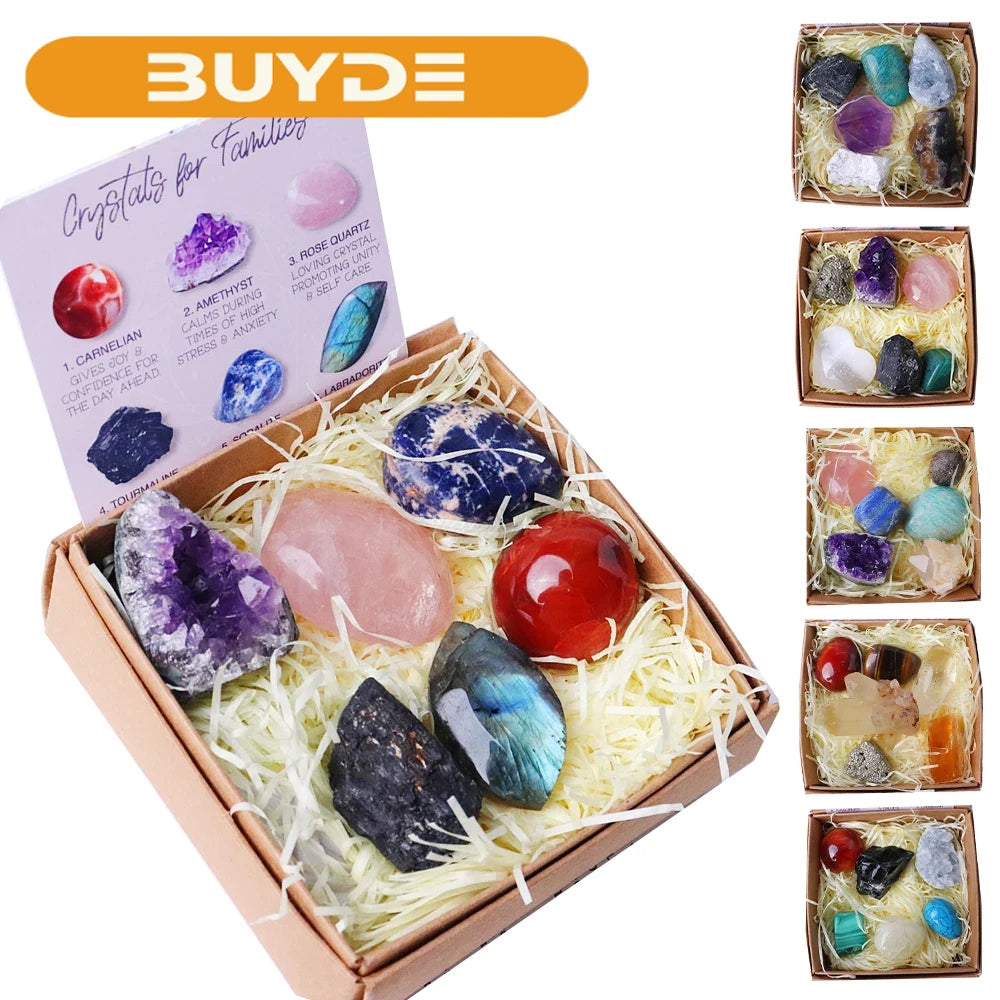 6pc Natural Crystal Sets For Anxiety Stress Energy Quartz Healing Gem Decoration Improves Health Gift