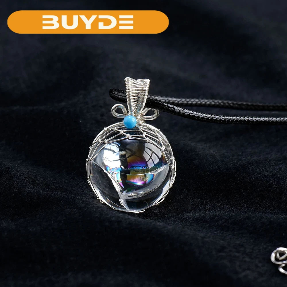 Natural Rainbow Clear Quartz Crystal Ball Pendant Necklace Chakra Gemstone Healing Sphere Gifts