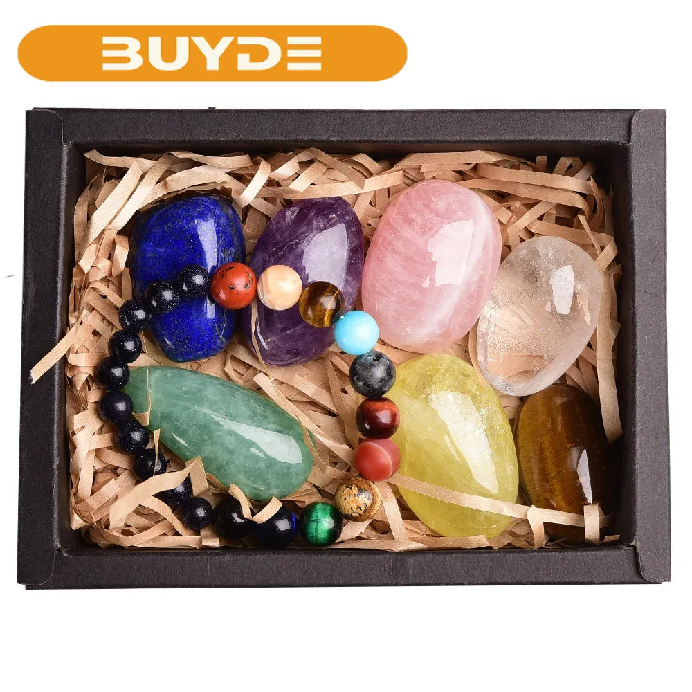 8pcs Natural crystal original stone seven Chakra Healing Stone Mineral specimen collection gift box