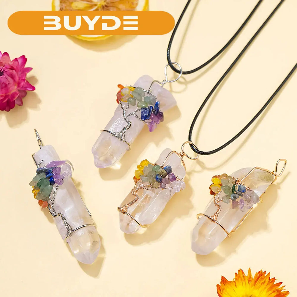 1PC Natural Clear Quartz Point Life Tree Shape Pendant Energy Necklace jewelry Reiki Beloved Female Mom Mother's Day