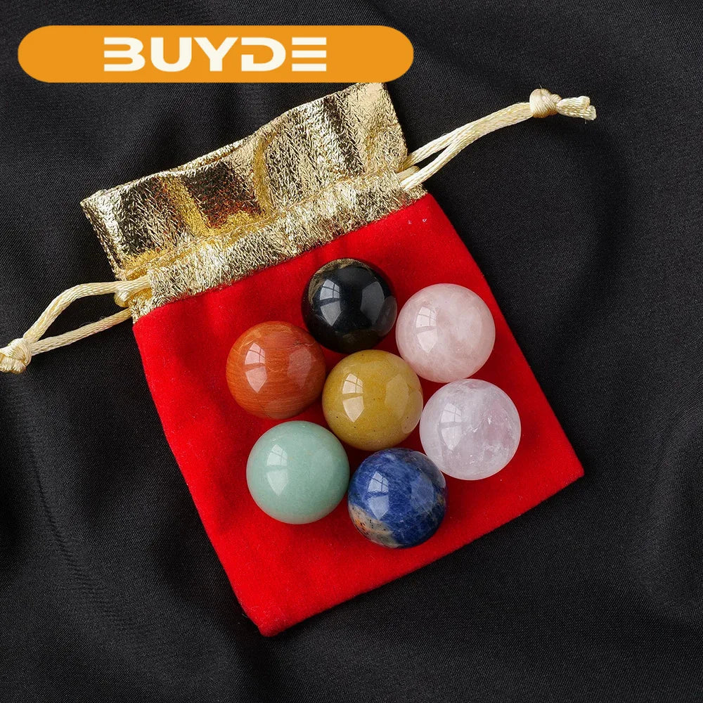 Natural Stones 7 Crystal Sphere Ball Chakra Balancing Therapy Healing Chakra Spheres Stones Kit Diameter 20mm