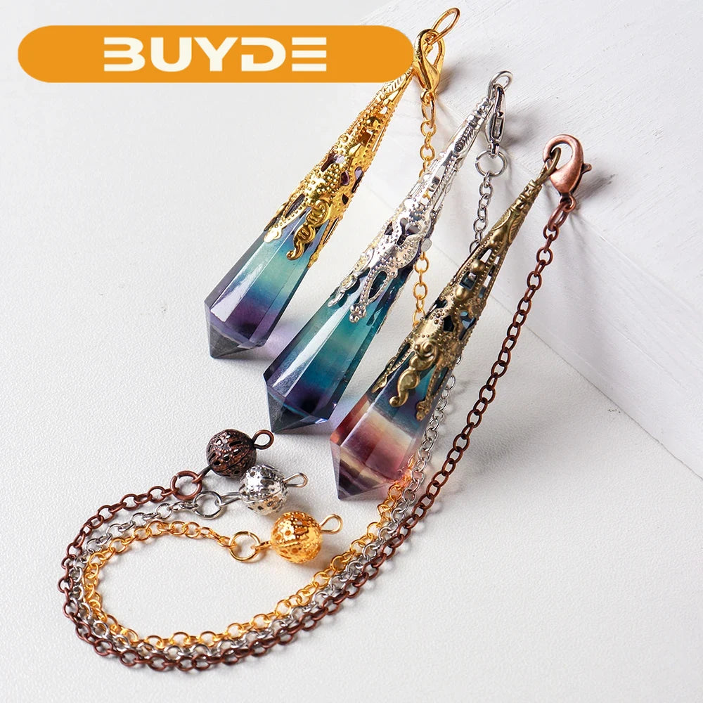 Natural Rainbow Fluorite Nimble Pendulum Striped Crystal Fluorite Divination Energy Health gem quartz Ornament Pendant