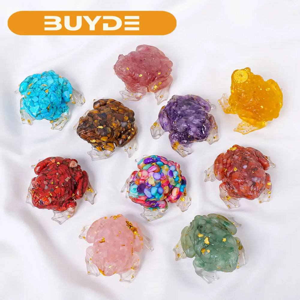 1PC Natural Crystal Gravel Stone Bufonid Statue Dropper resin Reiki Stone Figurine Amulet Fengshui Sculpture