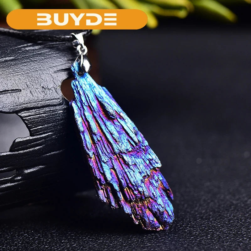 Natural Crystal Pendant Jet stone Blaze Blue Black Tourmaline Aura Rainbow  Jewelry Necklace For Woman Gifts