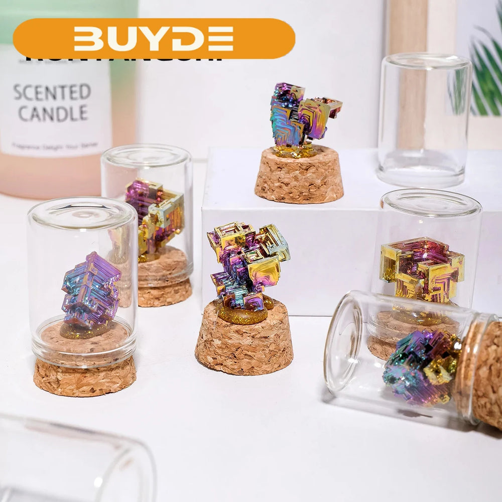 1PC Natural Crystal Irregular Bismuth Ore Specimen Stone Glass Wishing Bottle Decors Teaching Materials Raw Mineral