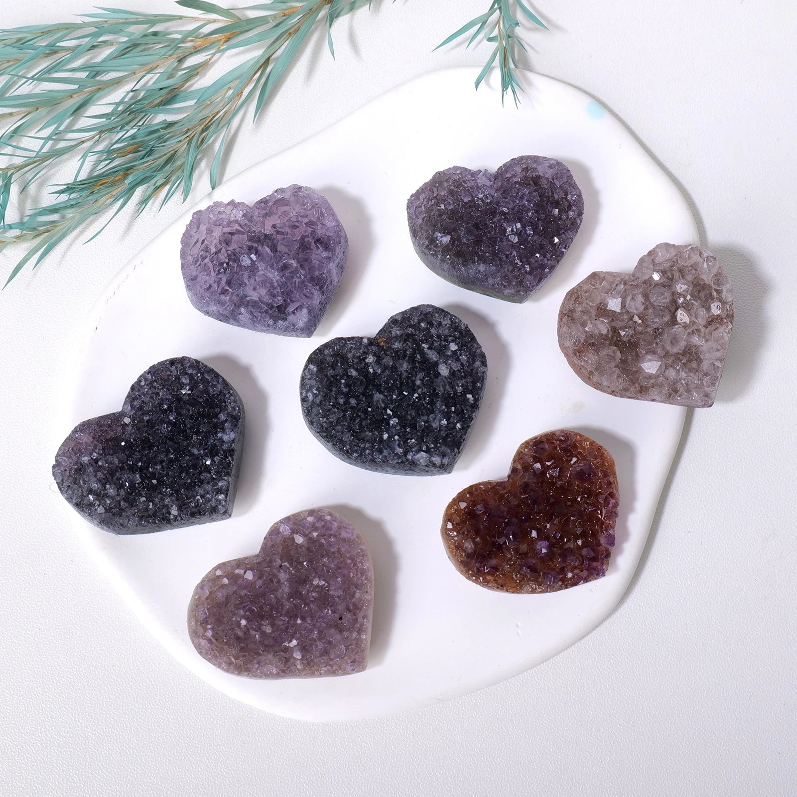 1pc Natural Purple Quartz Colorful Amethyst Heart Cluster Healing  Raw Stone Mineral Specimen Collection Ornament