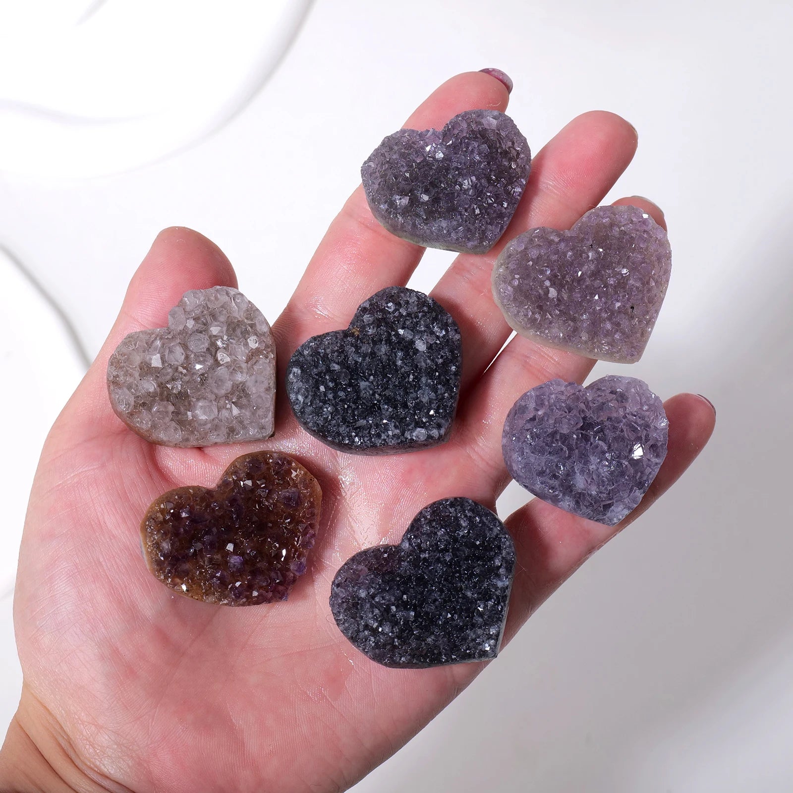 1pc Natural Purple Quartz Colorful Amethyst Heart Cluster Healing  Raw Stone Mineral Specimen Collection Ornament