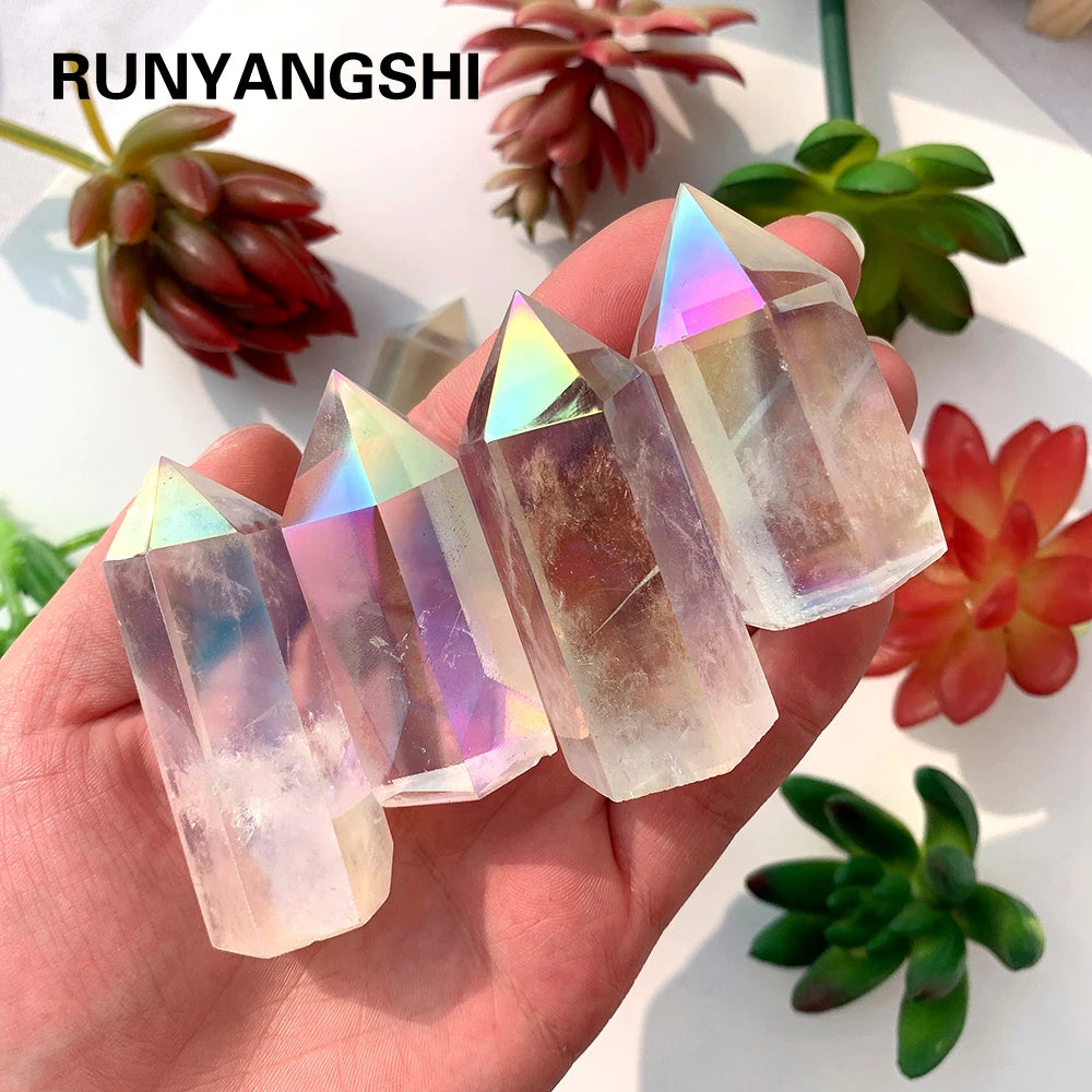 Angel Aura Gemstone Natural Clear Quartz Point Ornament Healing Decoration Energy Crystal Wand Christmas Gift