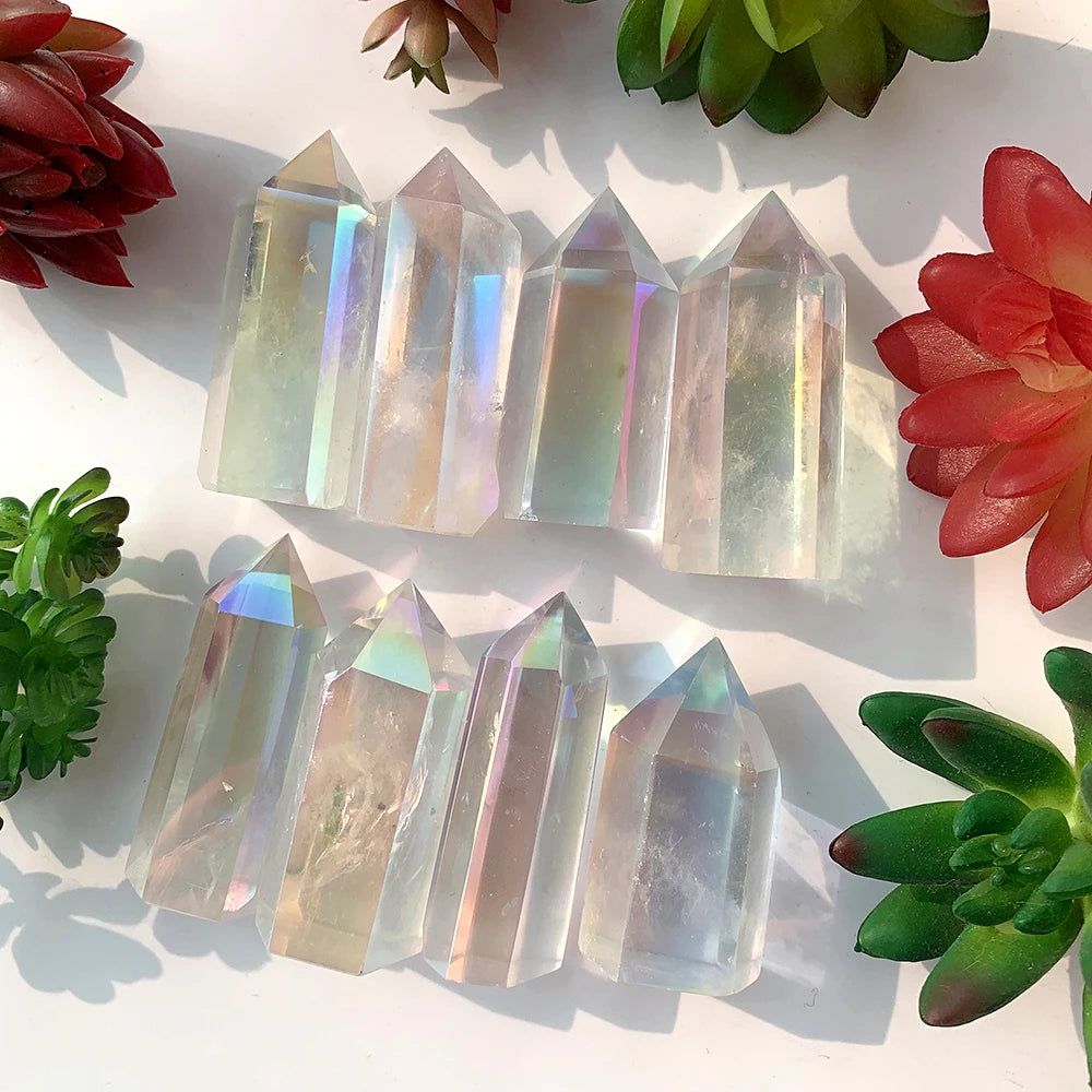 Angel Aura Gemstone Natural Clear Quartz Point Ornament Healing Decoration Energy Crystal Wand Christmas Gift