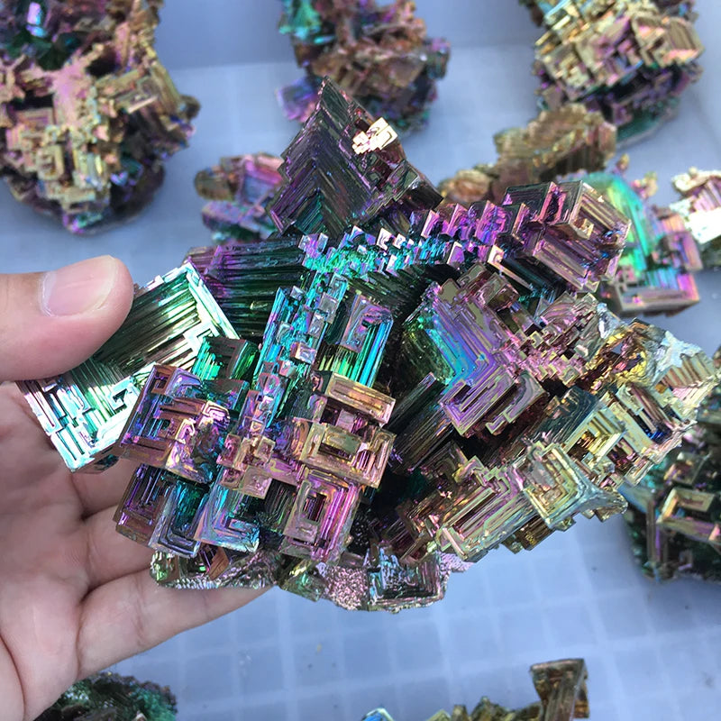 Beautiful gift rainbow bismuth specimen crystal ore healing mineral natural crystal rough Bismuth ore Green metal 1pcs